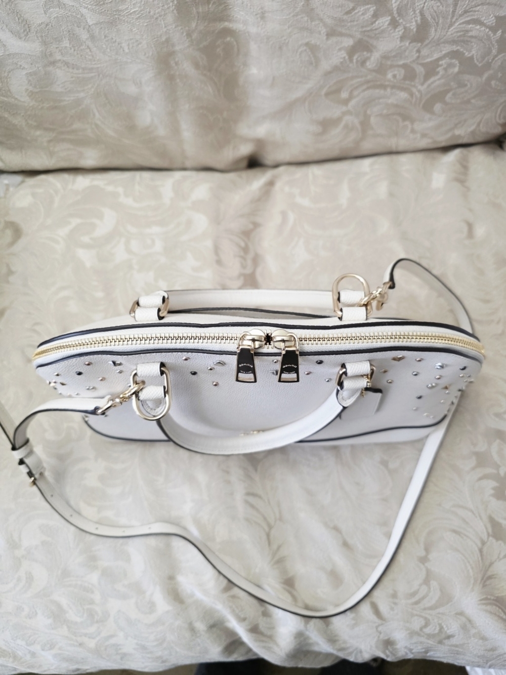 COACH Sierra Satchel + Accordian Zip Wallet w/ Stardust Studs In Chalk - Picture 11 of 16